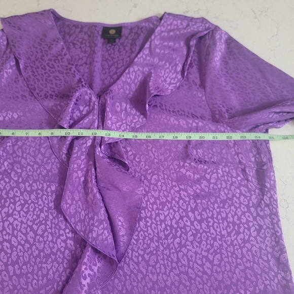 JM collection purple leopard embossed print V ruffle neckline size XXL - Picture 11 of 11